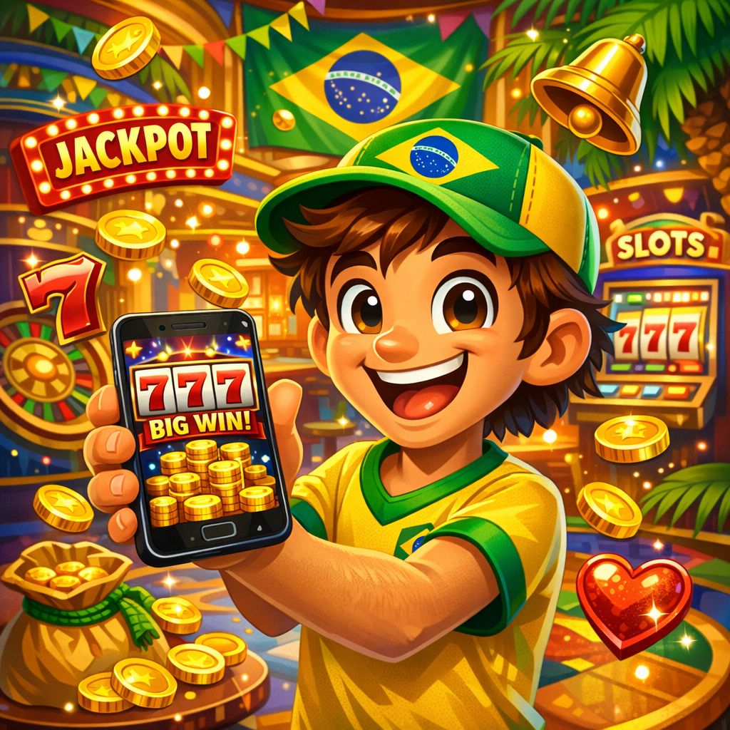 418Bet1 themed cartoon character spinning a slot machine with coins and reels